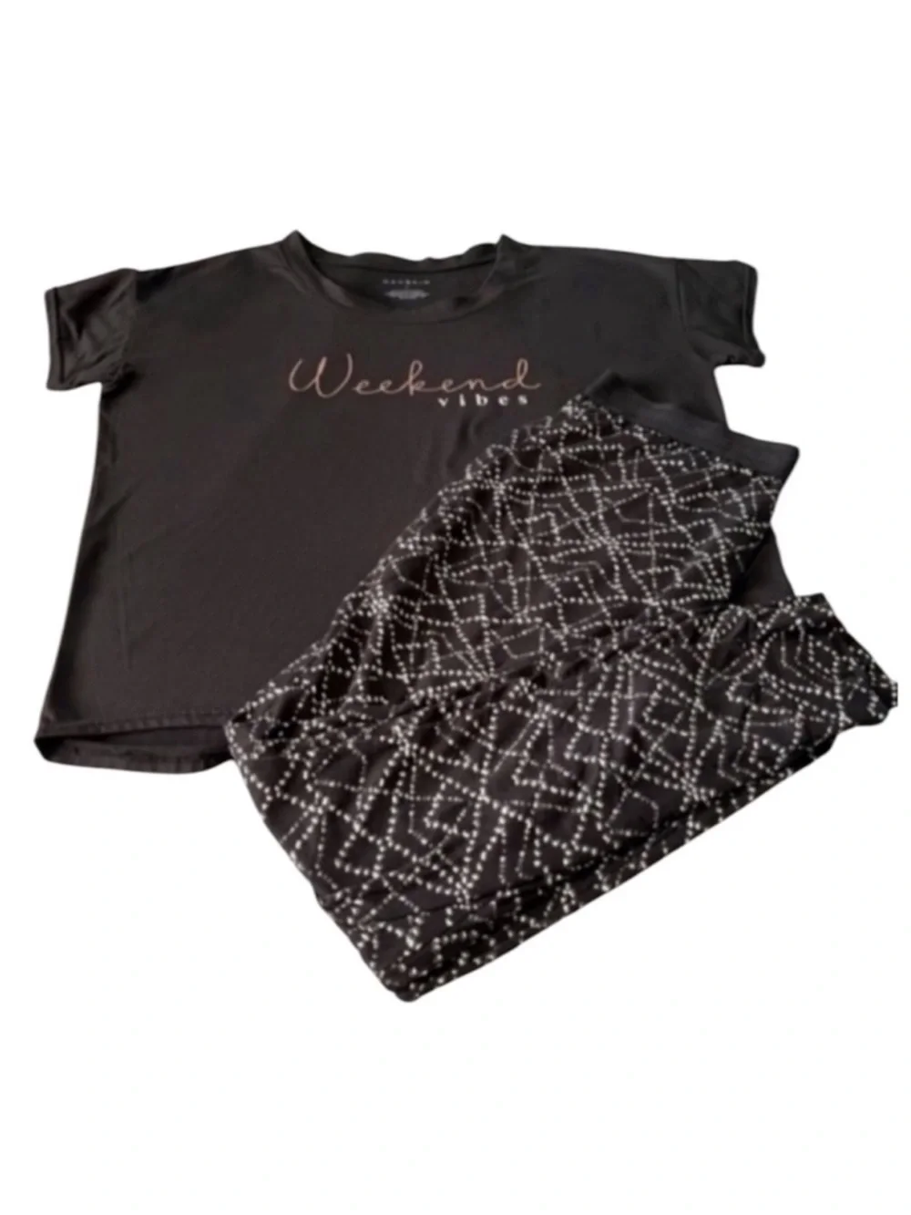 Danskin Two Piece Loungewear Pajama Set Weekend Vibes Black White Size S